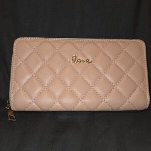 Tan/Ballet Pink "Love" Quilted Zip Around Wallet